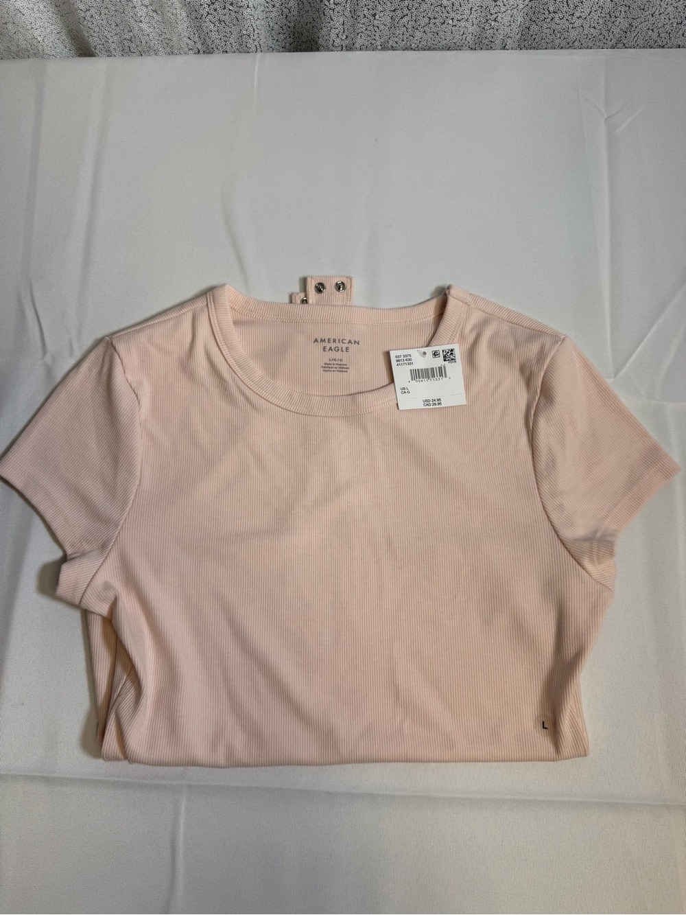 American Eagle Outfitters Pale Pink Ribbed Crop Tee